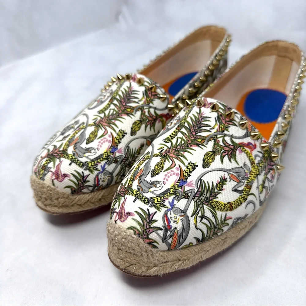 Christian Louboutin Loubi Jungle Ares Spike Studded Flat Espadrille Shoes 41